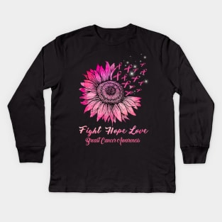 breast cancer pink sunflower love hope faith Kids Long Sleeve T-Shirt